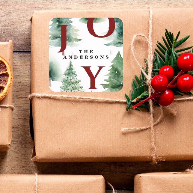 Pegatina Cuadrada Alegría navideña de verdor de árboles (Subido por el creador)