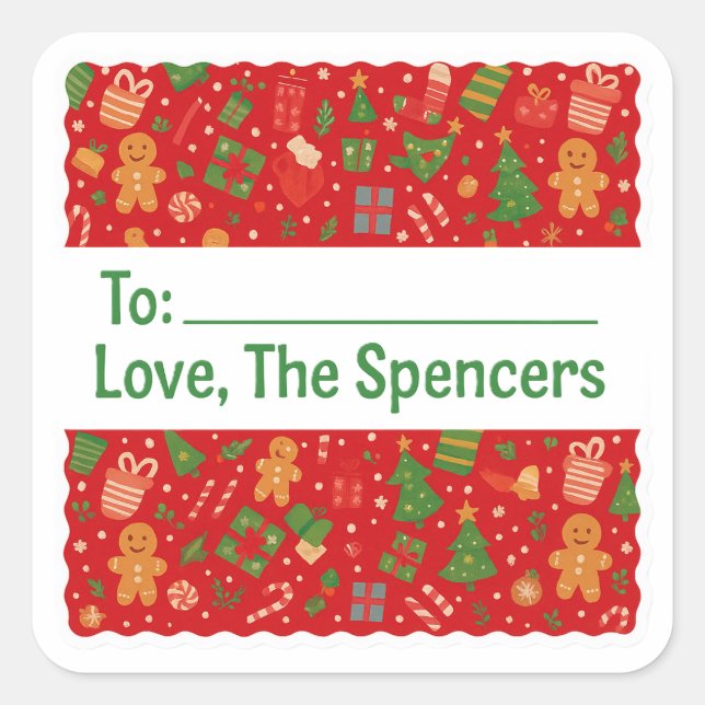 Pegatina Cuadrada Alegría Navideña Personalizada Navidad (Anverso)