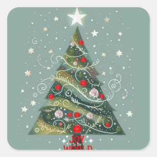 Pegatina Cuadrada Alegría por el árbol de Navidad del mundo
