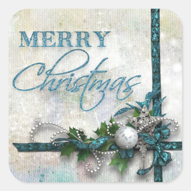 Pegatina Cuadrada Alegría Verde azulada y plateada al mundo (Anverso)