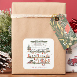 Pegatina Cuadrada Alegría y comodidad | Feliz pequeño Navidad