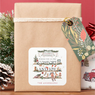 Pegatina Cuadrada Alegría y comodidad   Feliz pequeño Navidad 
