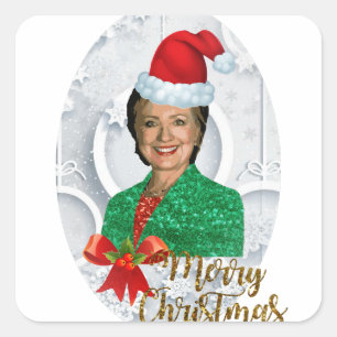 Pegatina Cuadrada alegry xmas Hillary clinton