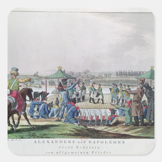 Pegatina Cuadrada Alejandro I y Napoleón (Anverso)