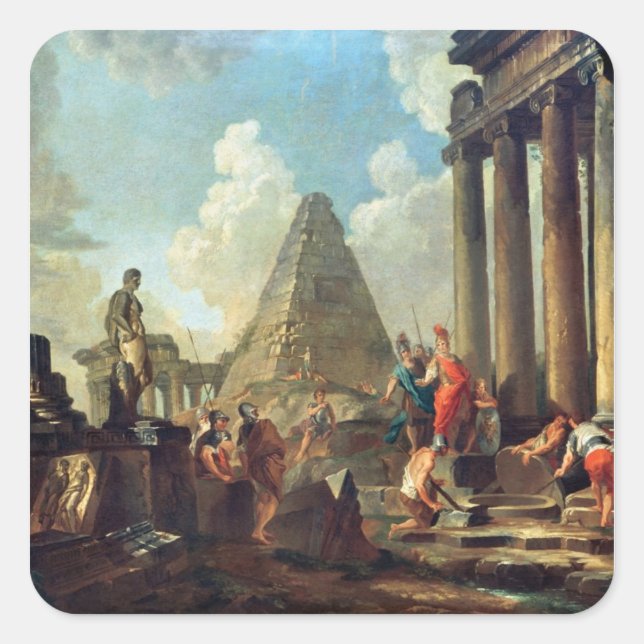 Pegatina Cuadrada Alejandro III el Grande antes de la Tumba (Anverso)