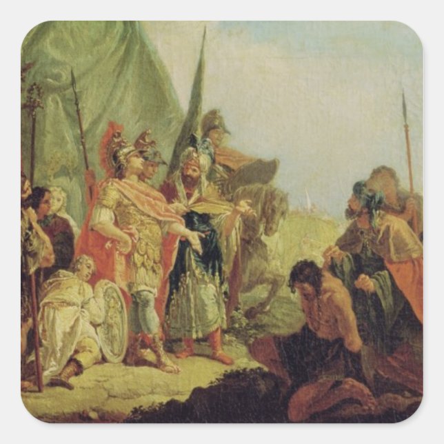 Pegatina Cuadrada Alejandro Magno y Porus (Anverso)
