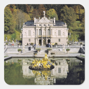 Pegatina Cuadrada Alemania, Baviera, Castillo de Linderhof. Linderho