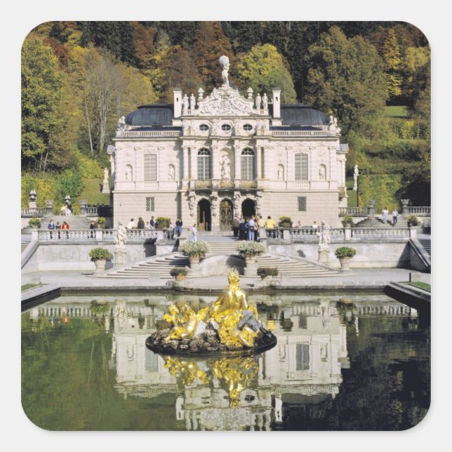 Pegatina Cuadrada Alemania, Baviera, Castillo de Linderhof. Linderho (Anverso)
