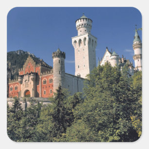 Pegatina Cuadrada Alemania, Baviera, Castillo de Neuschwanstein.