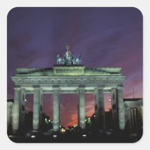 Pegatina Cuadrada Alemania, Berlín. Puerta de Brandeburgo por la noc