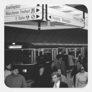 Pegatina Cuadrada Alemania Vintage Estación de Múnich Marienplatz 70