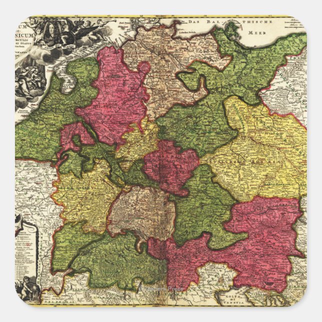 Pegatina Cuadrada AlemaniaMapa PanorámicoAlemania (Anverso)