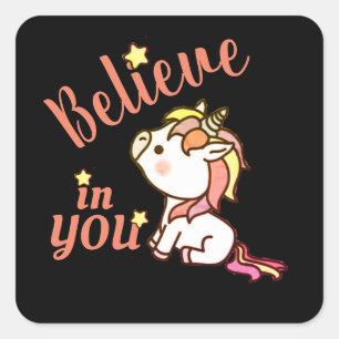 Pegatina Cuadrada Alentar a Cute Unicorn