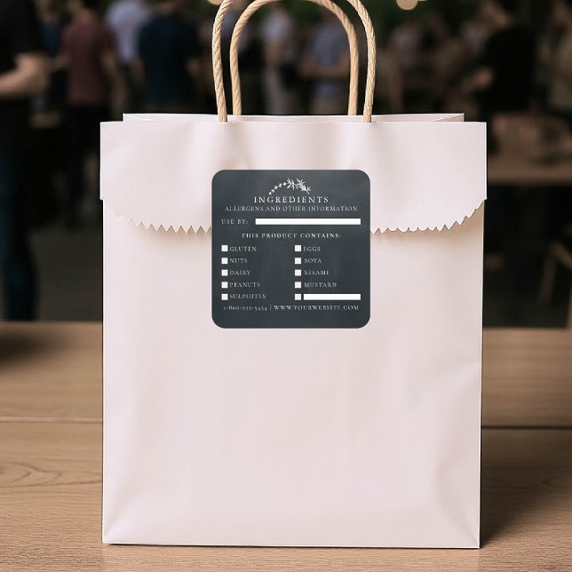 Pegatina Cuadrada Alergenos de seguridad alimentaria Hoja de product (product packaging sticker artisan business gift blackboard handmade homemade ingredients list)