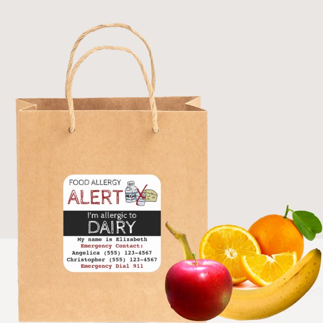 Pegatina Cuadrada Alergia de alimentos lácteos (Subido por el creador)