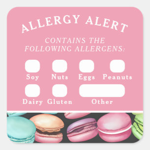 Pegatina Cuadrada Alerta alérgica de seguridad alimentaria Macaron C