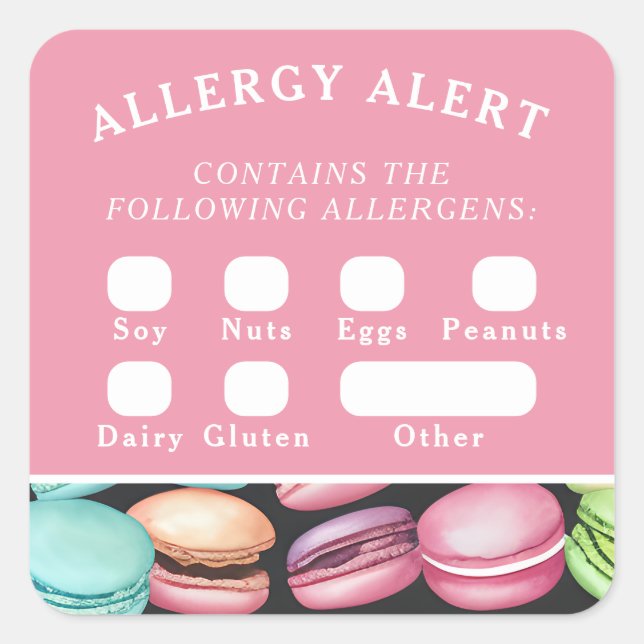 Pegatina Cuadrada Alerta alérgica de seguridad alimentaria Macaron C (Anverso)