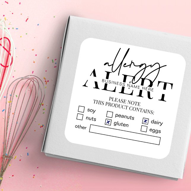 Pegatina Cuadrada Alerta alérgica de seguridad alimentaria Panadería (Subido por el creador)