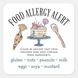 Pegatina Cuadrada Alerta alérgica para la seguridad alimentaria Pana