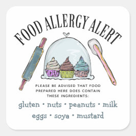 Pegatina Cuadrada Alerta alérgica para la seguridad alimentaria Pana