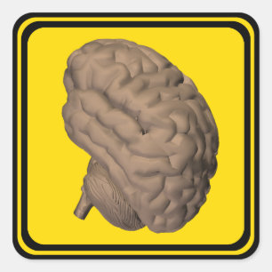 Pegatina Cuadrada Alerta: ¡Cerebro por Delante!