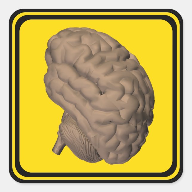 Pegatina Cuadrada Alerta: ¡Cerebro por delante! (Anverso)