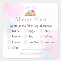 Pegatina Cuadrada Alerta de Alergia a Croissant Floral Elegante