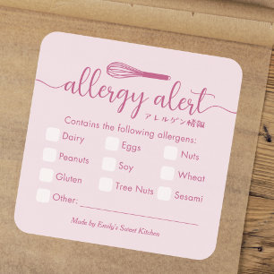 Pegatina Cuadrada Alerta de Alergia Advertencia de Alergeno Bigote R