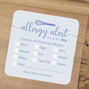 Pegatina Cuadrada Alerta de Alergia Advertencia de Alérgenos Blue Wh