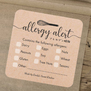 Pegatina Cuadrada Alerta de alergia Advertencia de alérgenos Kraft W