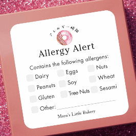 Pegatina Cuadrada Alerta de Alergia de Panadería de Donas Rosadas Rú