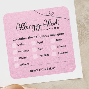 Pegatina Cuadrada Alerta de Alergia Kraft Rosa Aviso de Alergeno