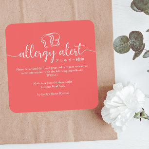 Pegatina Cuadrada Alerta de Alergia Roja Pan de Trigo Gluten Minimal