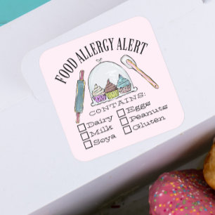 Pegatina Cuadrada Alerta de seguridad alimentaria Alergia Panadería