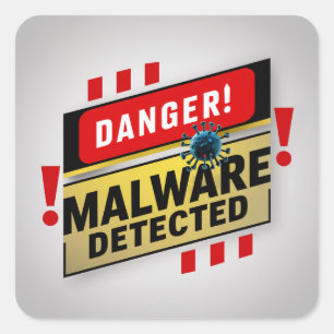 Pegatina Cuadrada Alerta: Malware detectado - Evitar hacer clic   PE
