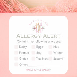 Pegatina Cuadrada Alertas de Alergia a Utensilios de Repostería Rosa