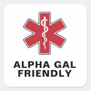 Pegatina Cuadrada Alfa Gal Amigable con Símbolo de Alerta Médica