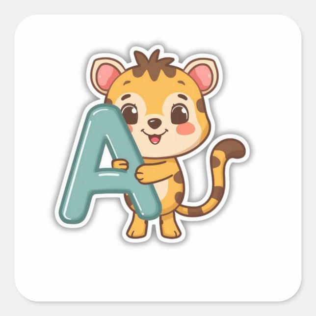 Pegatina Cuadrada Alfabeto Sticker – A con Aligátor (Anverso)