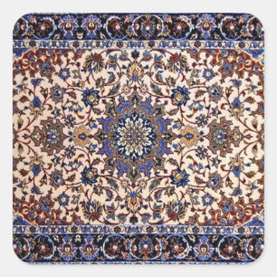 Pegatina Cuadrada Alfombra Oriental Antigua Persa Turca Azul