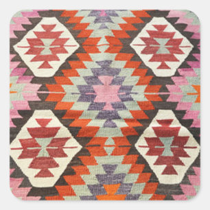 Pegatina Cuadrada Alfombra Oriental Antigua Persa Turca Kilim