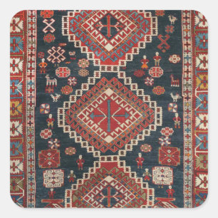 Pegatina Cuadrada Alfombra Oriental Floral Persa Karbistan