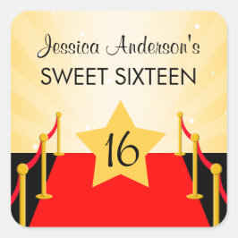 Pegatina Cuadrada Alfombra roja Hollywood Sweet 16 cumpleaños