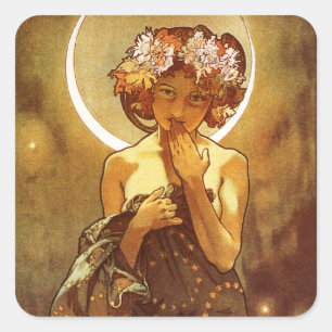 Pegatina Cuadrada Alfons Mucha: Luna