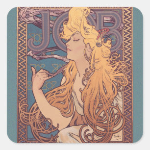 Pegatina Cuadrada Alfonse Mucha Job Art Nouveau