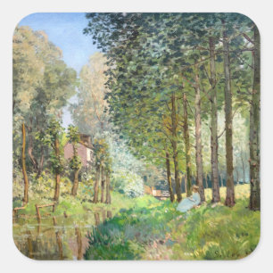 Pegatina Cuadrada Alfred Sisley - Descanso a lo largo del arroyo