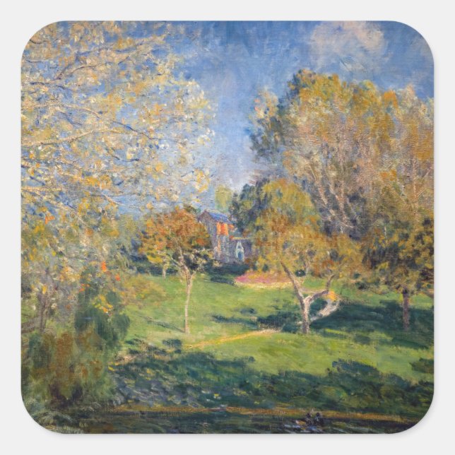 Pegatina Cuadrada Alfred Sisley - El jardín de Hoschede, Montgeron (Anverso)