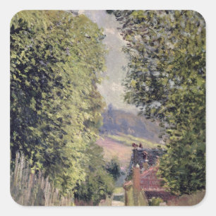 Pegatina Cuadrada Alfred Sisley el   un camino en Louveciennes