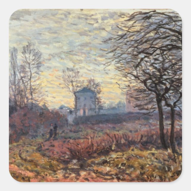 Pegatina Cuadrada Alfred Sisley | Paisaje cerca de Louveciennes (Anverso)
