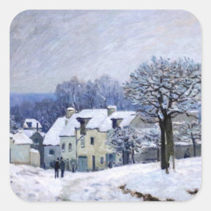 Pegatina Cuadrada Alfred Sisley - Place Chenil en Marly, efecto de n