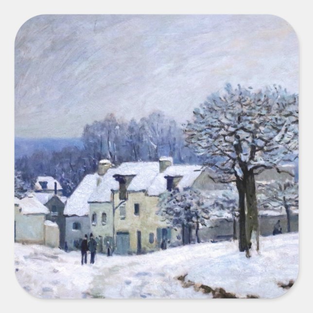Pegatina Cuadrada Alfred Sisley - Place Chenil en Marly, efecto de n (Anverso)